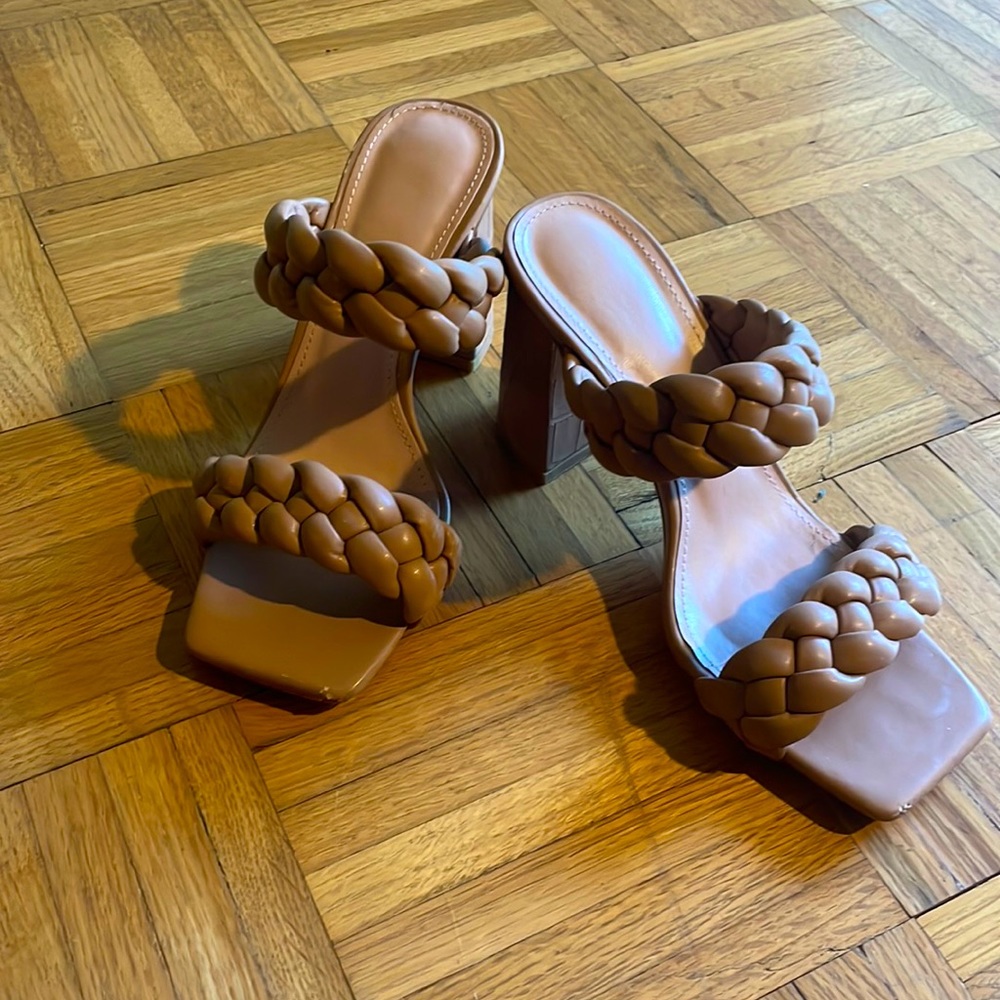 Tan braided heel sandle